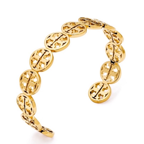TORY BURCH • Gold Logo Frozen Cuff Bracelet - Picture 3 of 6